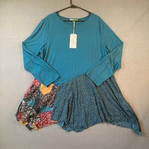 NEW Chalet ceci Top XL Melanie Tunic Cerulean Blue Patchwork Lagenlook USA NWT
